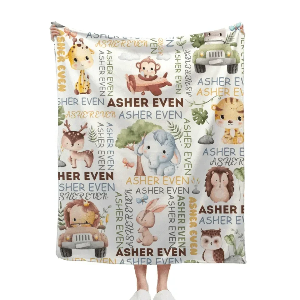 Custom Blanket with Name,Personalized Custom Baby Elephant Blankets - Joliny
