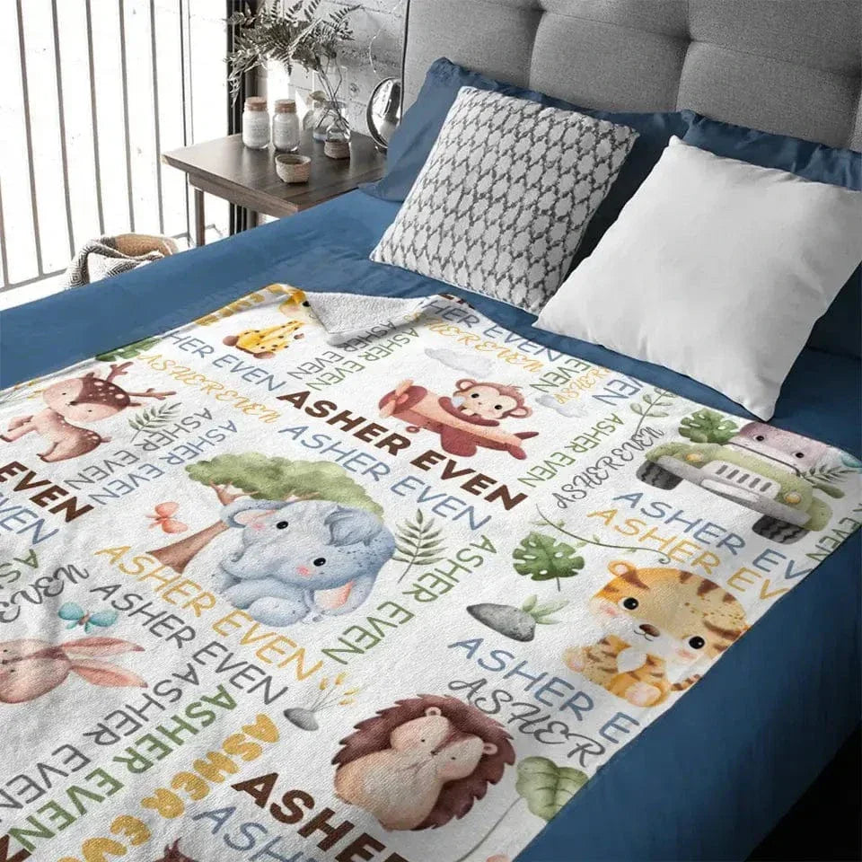 Custom Blanket with Name,Personalized Custom Baby Elephant Blankets - Joliny