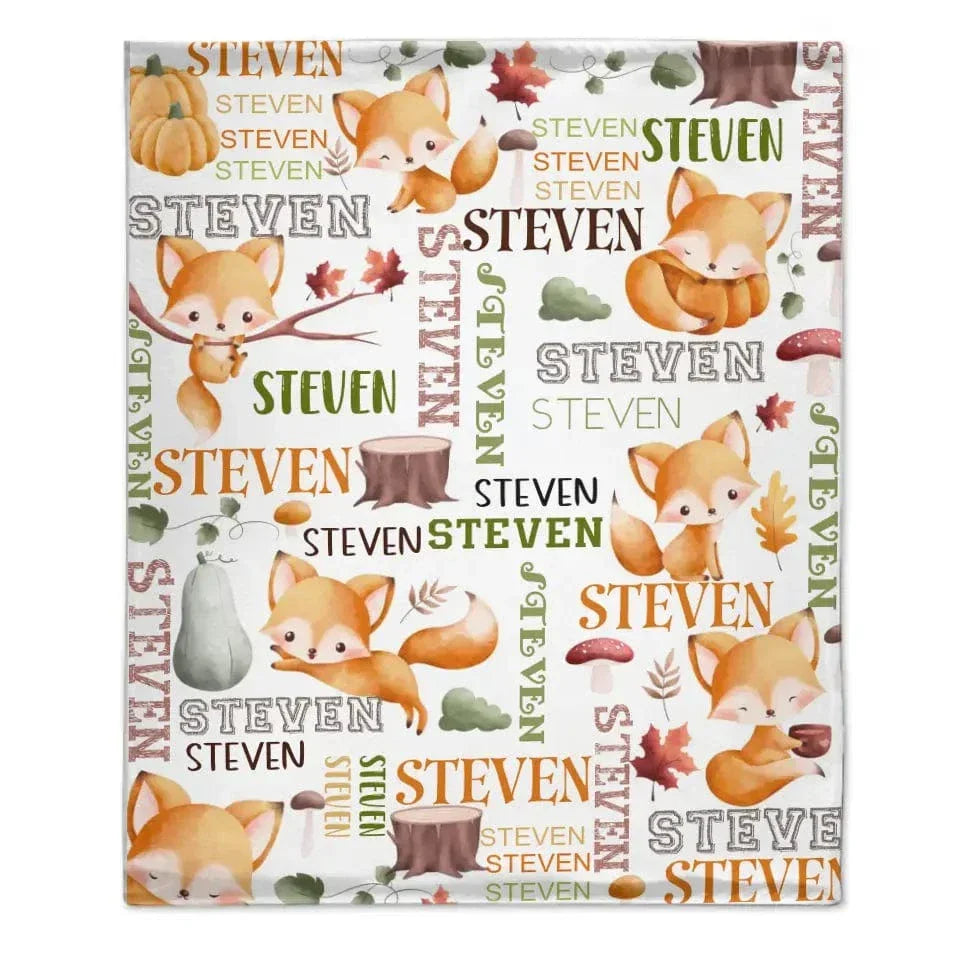 Custom Blanket with Name,Personalized Custom Baby Fox Throw Blankets - Joliny