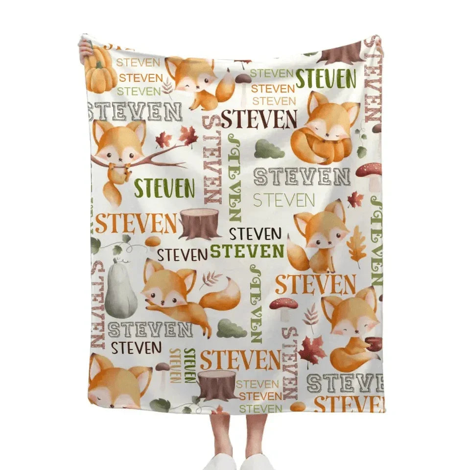 Custom Blanket with Name,Personalized Custom Baby Fox Throw Blankets - Joliny