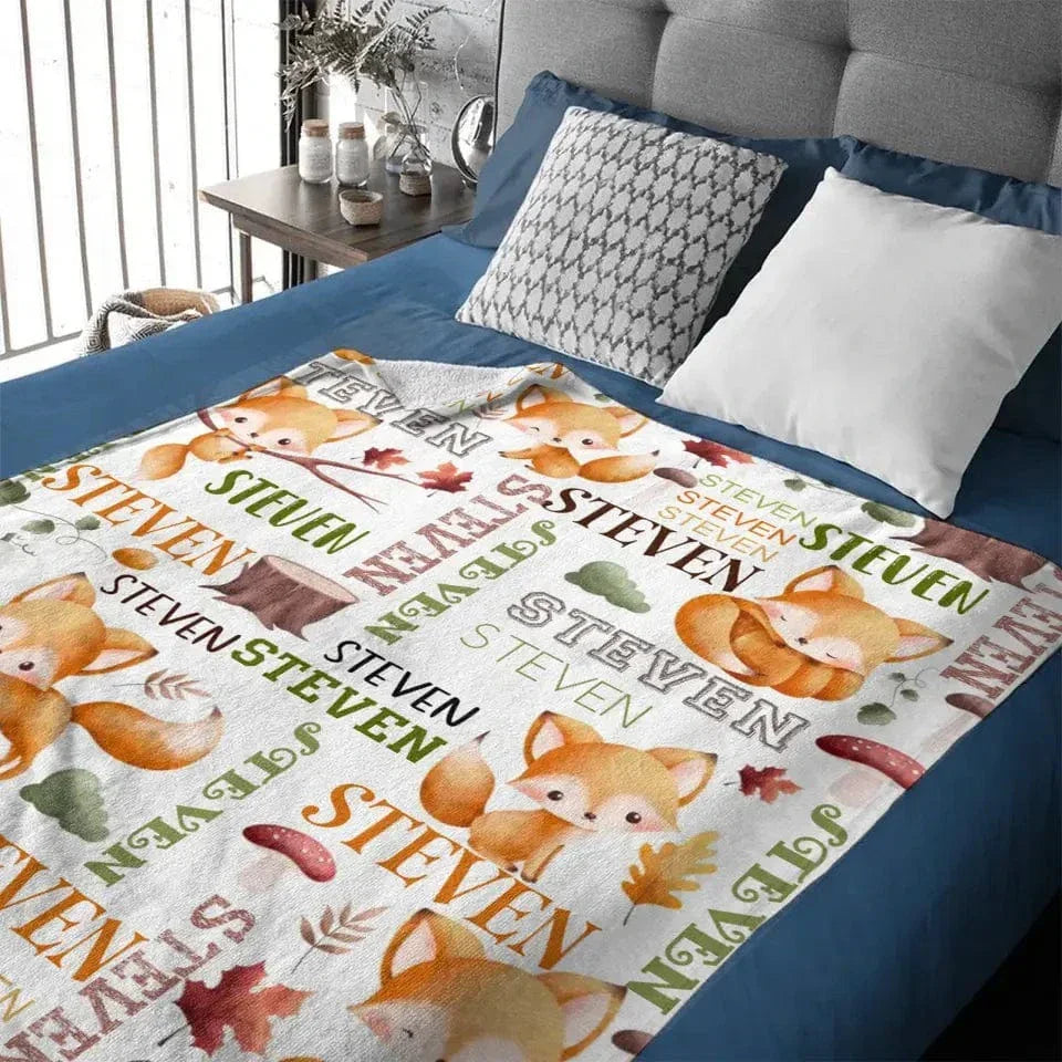 Custom Blanket with Name,Personalized Custom Baby Fox Throw Blankets - Joliny