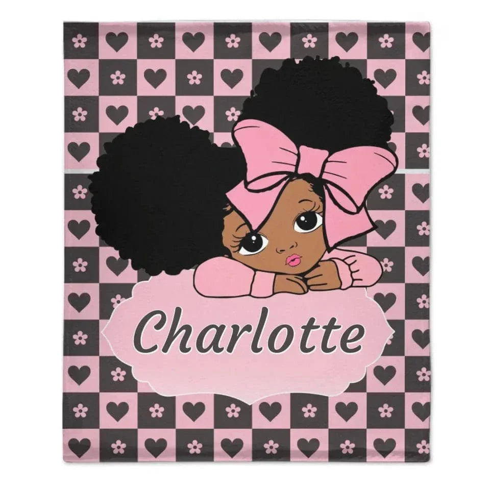 Custom Blankets for Black Girls - Personalised Name Cartoon Girl Pattern Blanket - A Gift For Child,Friend,Family - Joliny