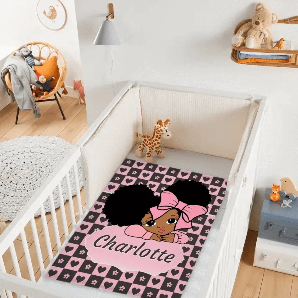 Custom Blankets for Black Girls - Personalised Name Cartoon Girl Pattern Blanket - A Gift For Child,Friend,Family - Joliny