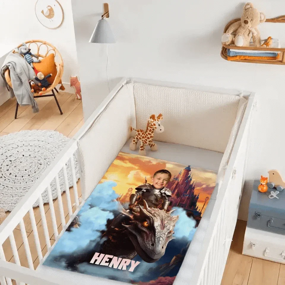 Custom Blankets Little Knight and Dragon Photo Gift, Boys Name Blanket - Joliny