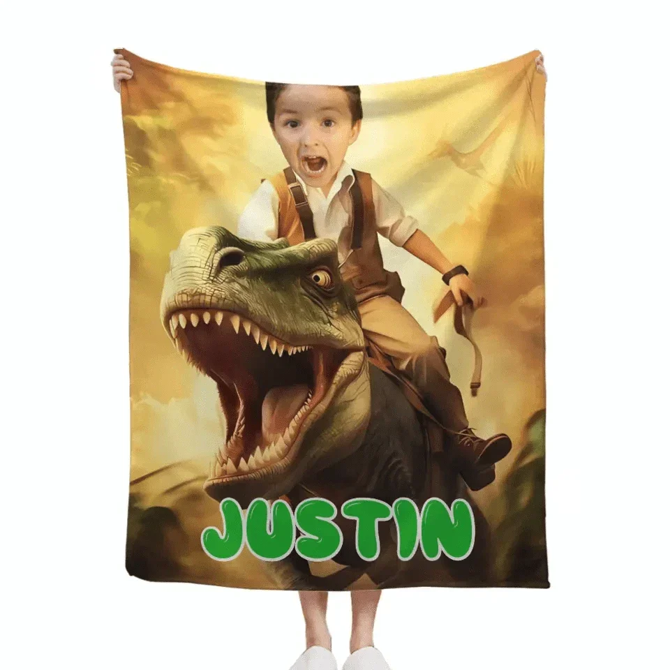 Custom Blankets PersonalizedPaw Boy Ride Dinosaur Blankets - Joliny