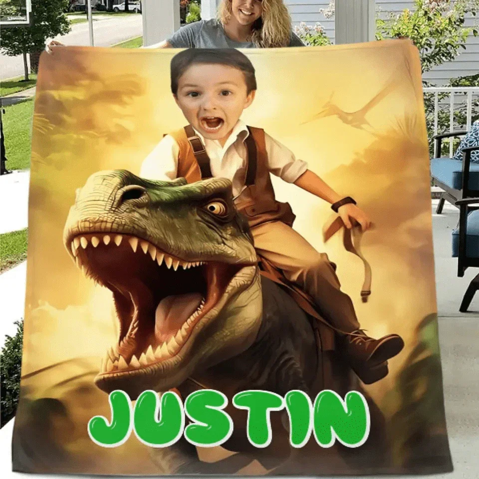 Custom Blankets PersonalizedPaw Boy Ride Dinosaur Blankets - Joliny