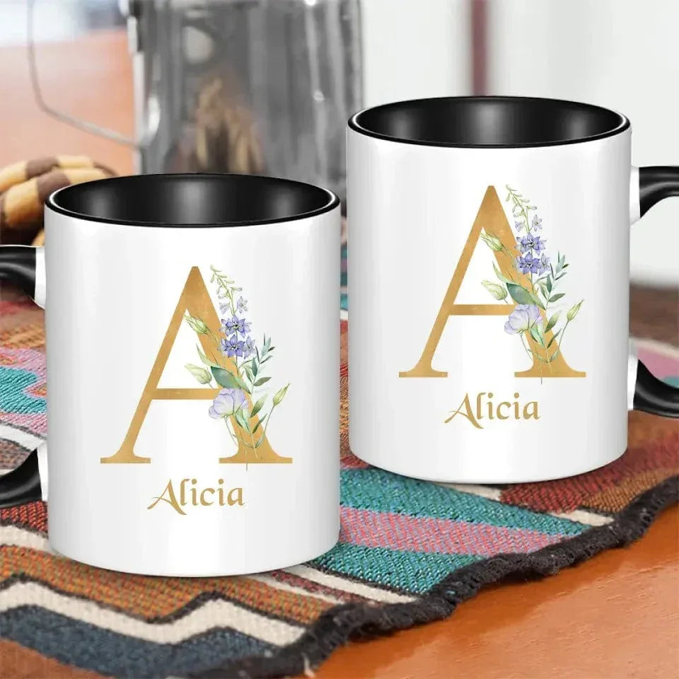 Custom Coffee Mug - Personalized Ceramic Cup with Initial Letter Name Monogram - Joliny
