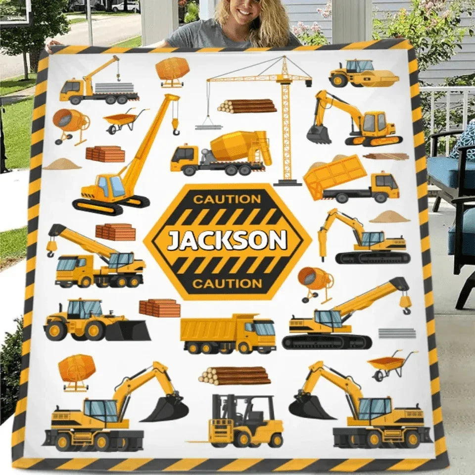 Customised Construction Excavator Style - Personalized Name Truck Patterns Blanket - A Gift for Child,Friend - Joliny