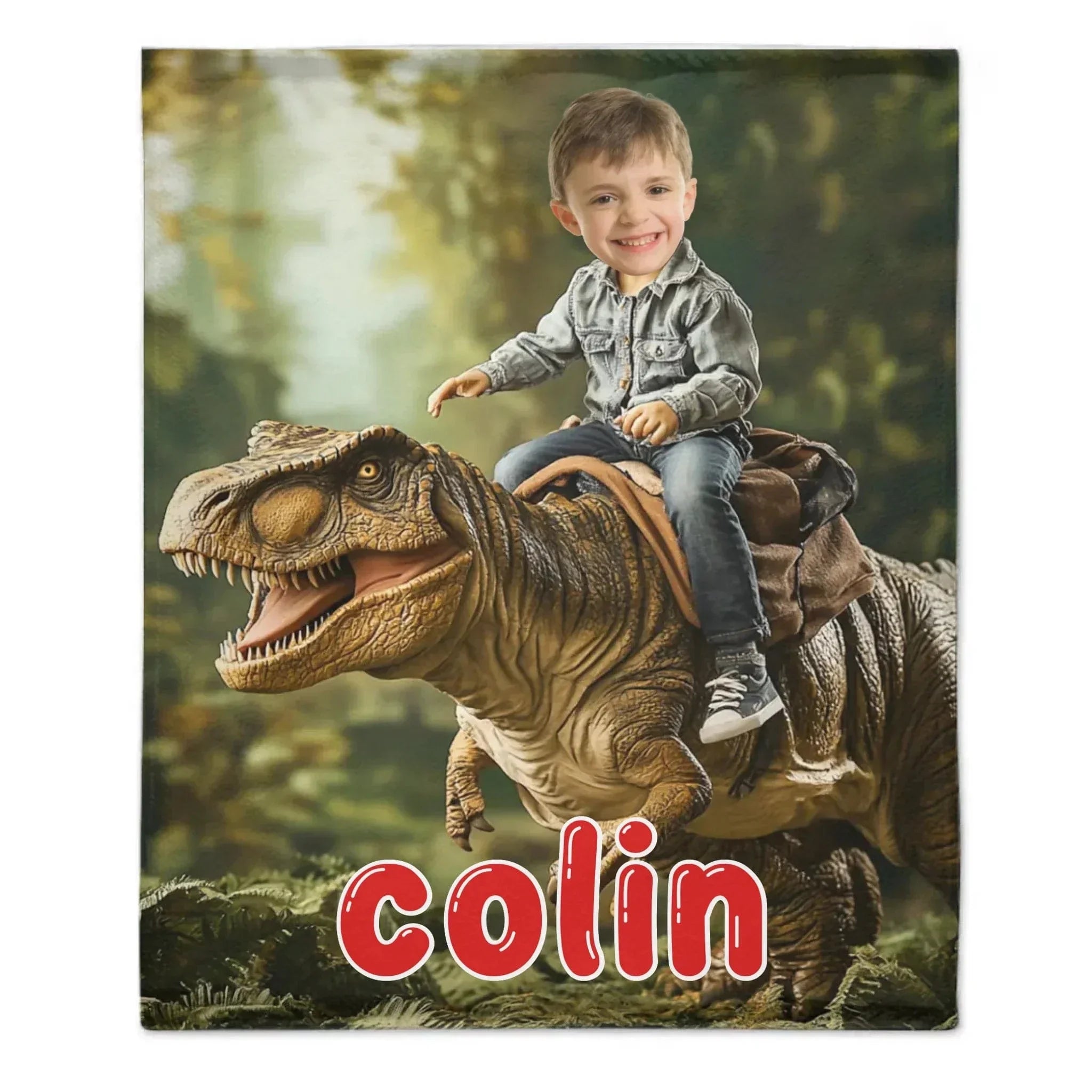 Custom Dinosaur Blankets Personalized Boy Riding Dinosaur Blanket - Joliny