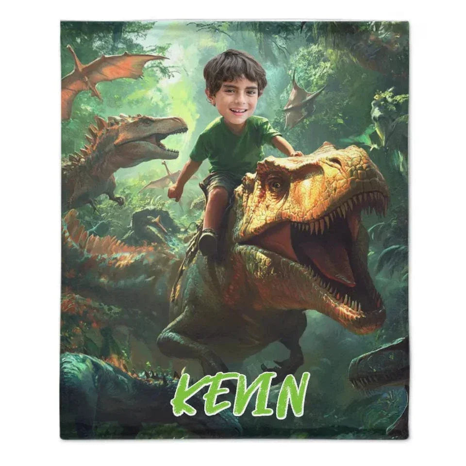 Custom Dinosaur Blankets Personalized Boy Riding Dinosaur Blanket - Joliny