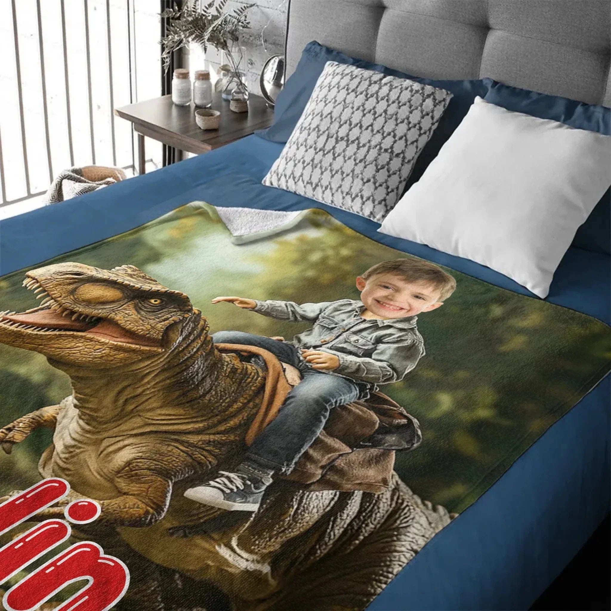 Custom Dinosaur Blankets Personalized Boy Riding Dinosaur Blanket - Joliny