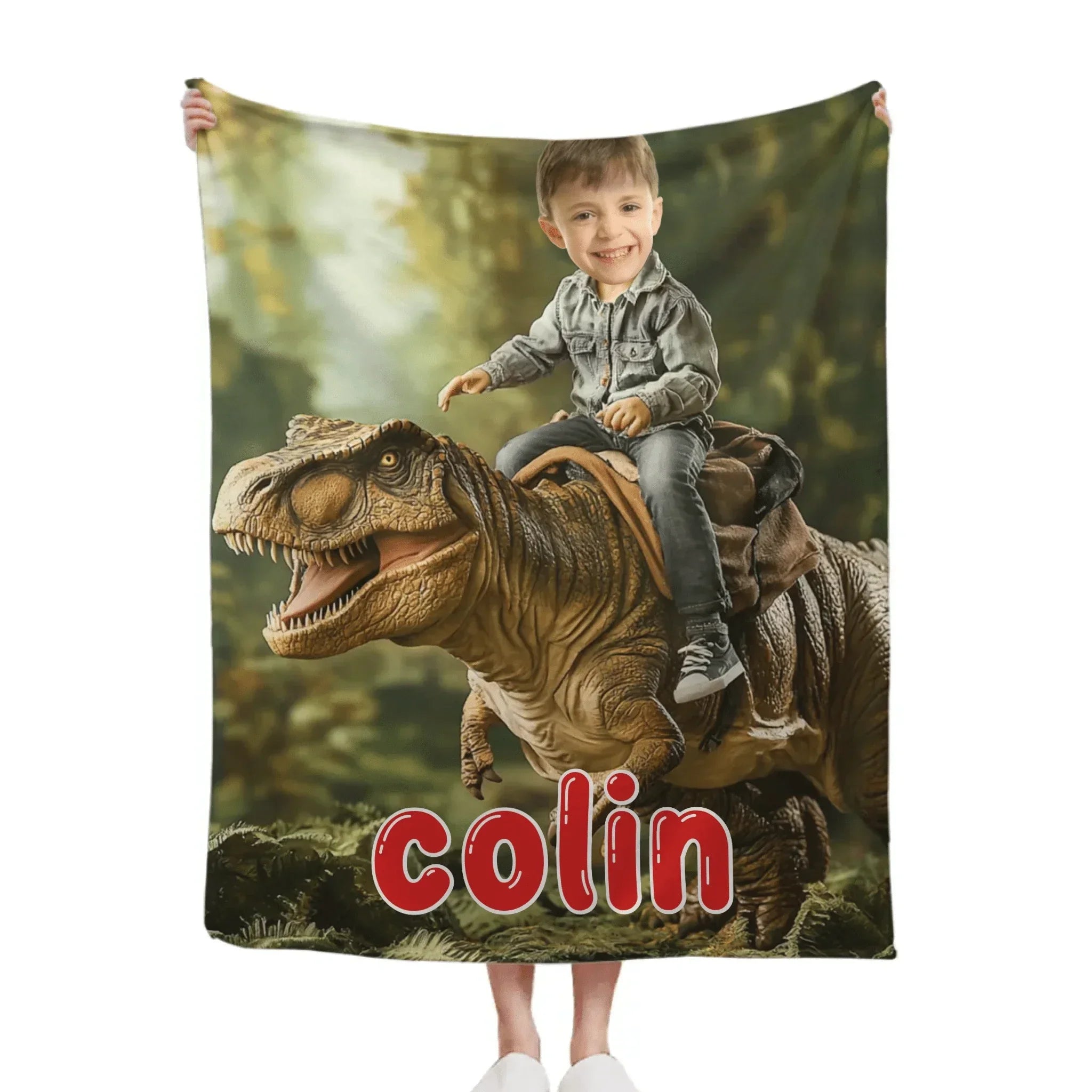 Custom Dinosaur Blankets Personalized Boy Riding Dinosaur Blanket - Joliny