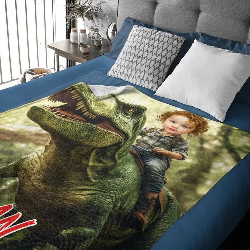Custom Dinosaur Blankets Personalized Boy Riding Dinosaur Blanket - Joliny