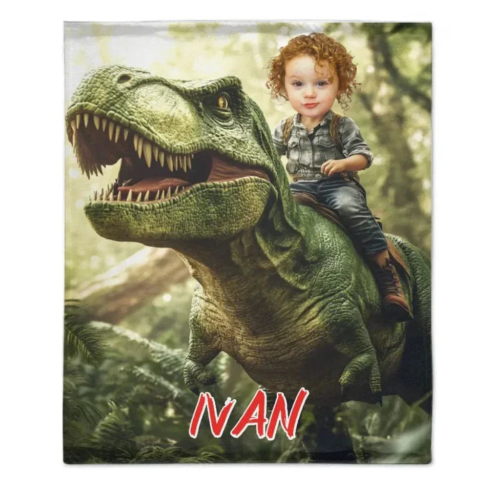 Custom Dinosaur Blankets Personalized Boy Riding Dinosaur Blanket - Joliny