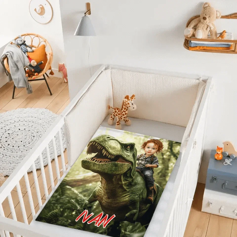 Custom Dinosaur Blankets Personalized Boy Riding Dinosaur Blanket - Joliny