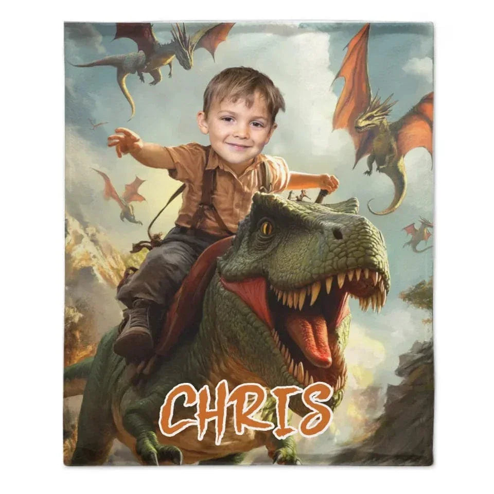 Custom Dinosaur Blankets Personalized Boy Riding Dinosaur Blanket - Joliny