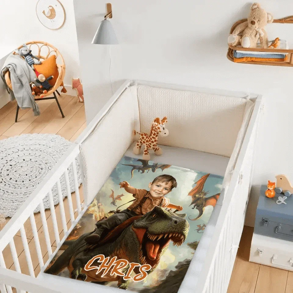 Custom Dinosaur Blankets Personalized Boy Riding Dinosaur Blanket - Joliny