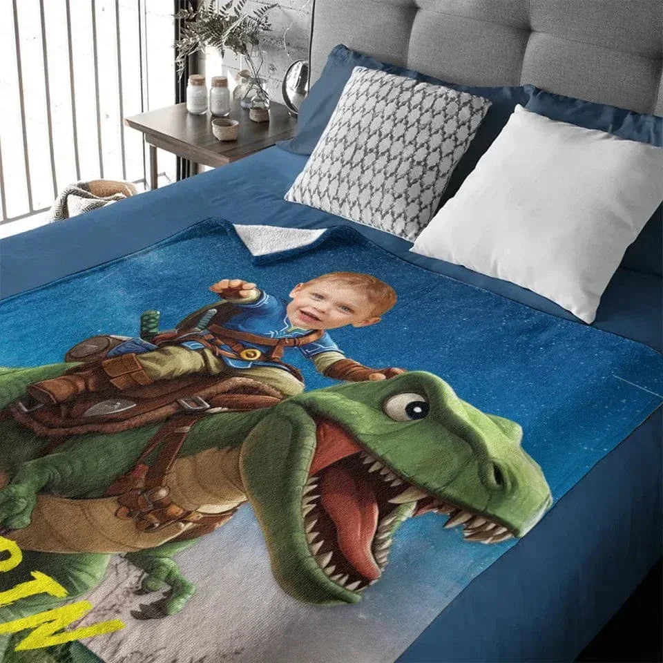 Custom Dinosaur Blankets Personalized Boy Riding Dinosaur Blanket - Joliny