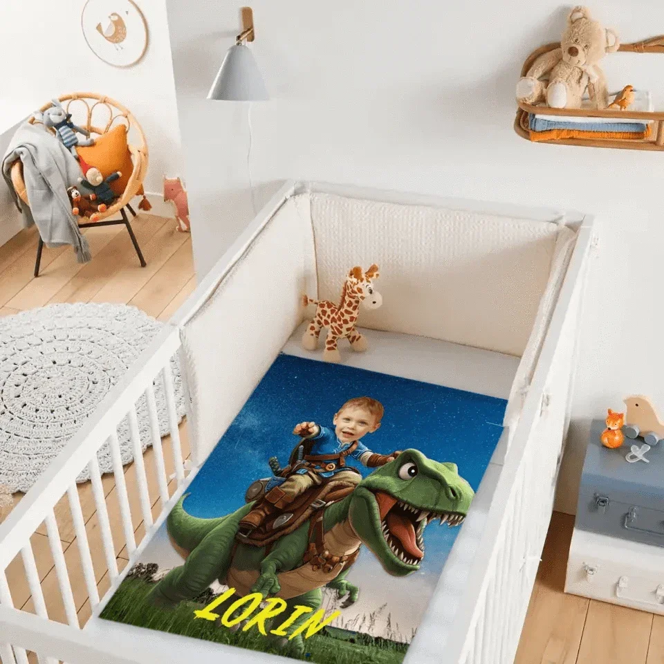 Custom Dinosaur Blankets Personalized Boy Riding Dinosaur Blanket - Joliny
