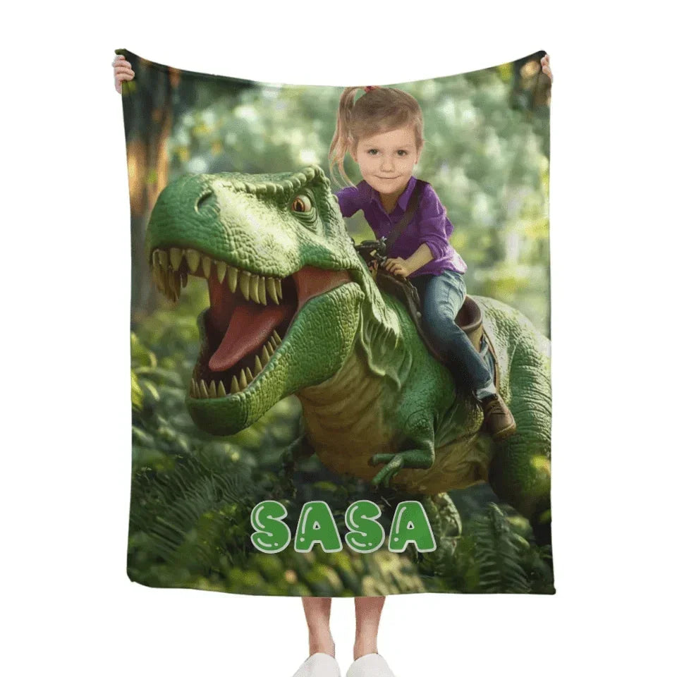 Custom Dinosaur Blankets - Personalized Photo Of A Character Riding A Dinosaur Blanket - A Gift For Child - Joliny