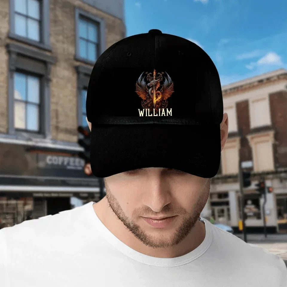 Custom Dragon Pattern Cap - Personalised Name Oriental Style Dragon and Sword Pattern Sports Cap - Gift for Martial Arts Enthusiasts,Friends,Men - Joliny