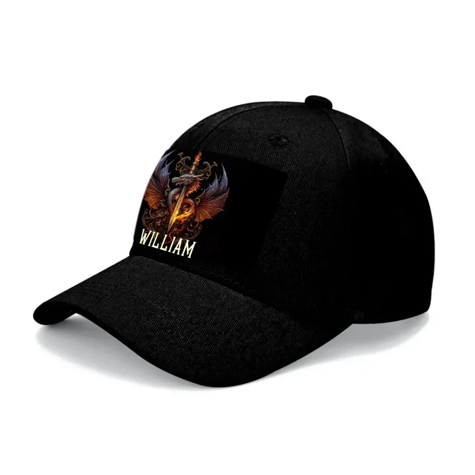 Custom Dragon Pattern Cap - Personalised Name Oriental Style Dragon and Sword Pattern Sports Cap - Gift for Martial Arts Enthusiasts,Friends,Men - Joliny