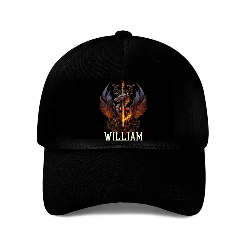 Custom Dragon Pattern Cap - Personalised Name Oriental Style Dragon and Sword Pattern Sports Cap - Gift for Martial Arts Enthusiasts,Friends,Men - Joliny