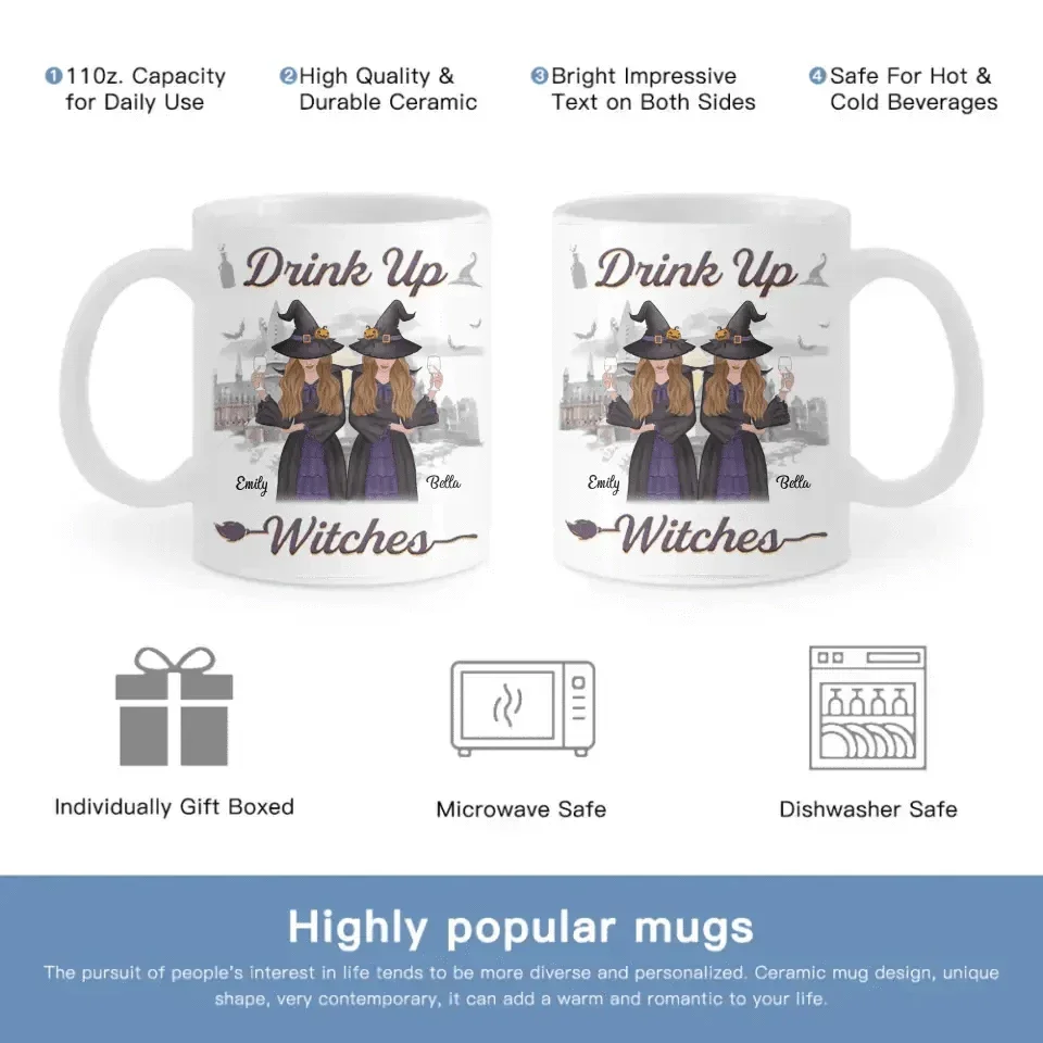 Custom Drink Up Witches Mug- Personalized Bestie Mug - Halloween Gift For Best Friends, BFF, Sisters - Joliny