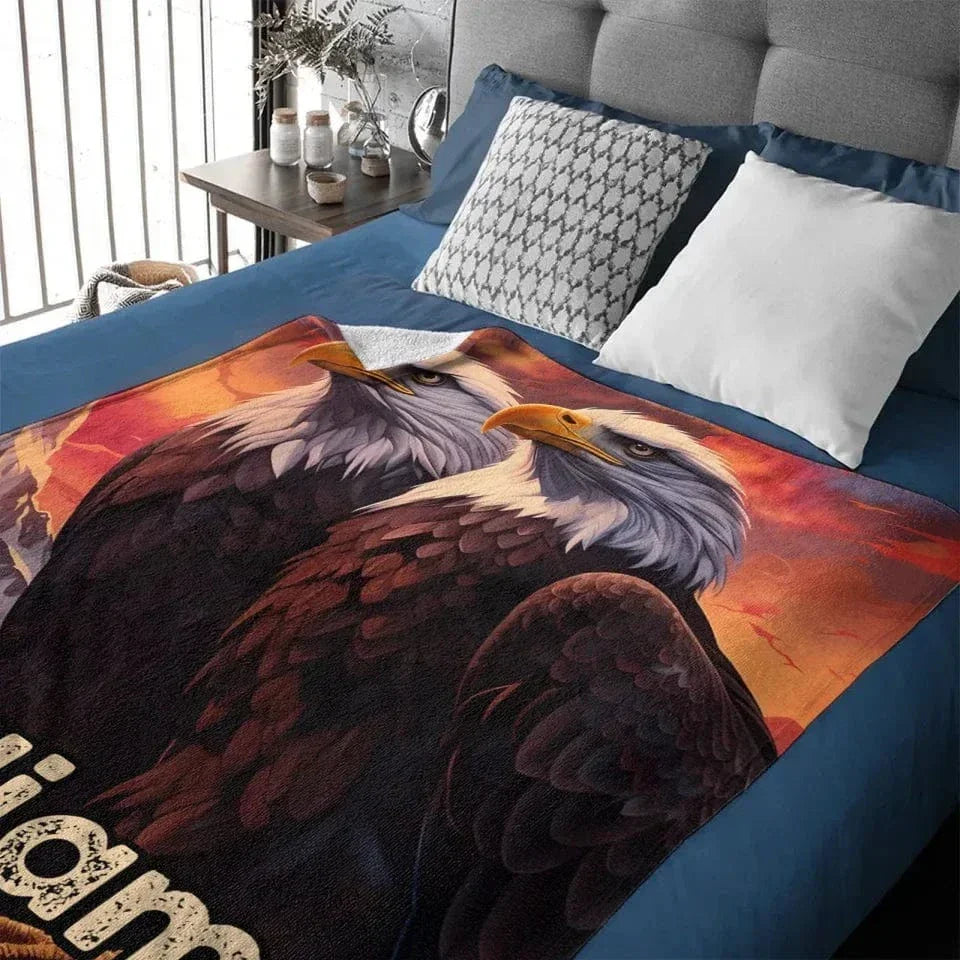 Custom Eagle Blanket - Personalized Name Sunset Background Eagle Blanket - A Gift For Bird Lover,Eagle Lover,Friend - Joliny