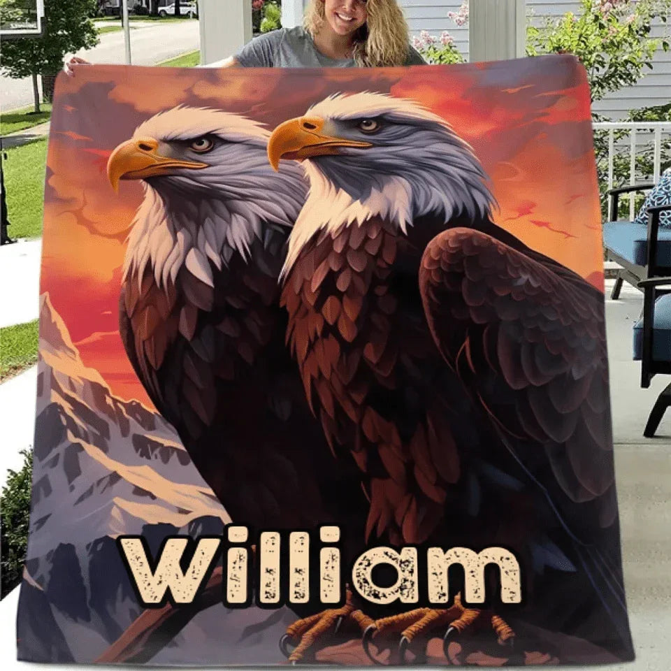 Custom Eagle Blanket - Personalized Name Sunset Background Eagle Blanket - A Gift For Bird Lover,Eagle Lover,Friend - Joliny