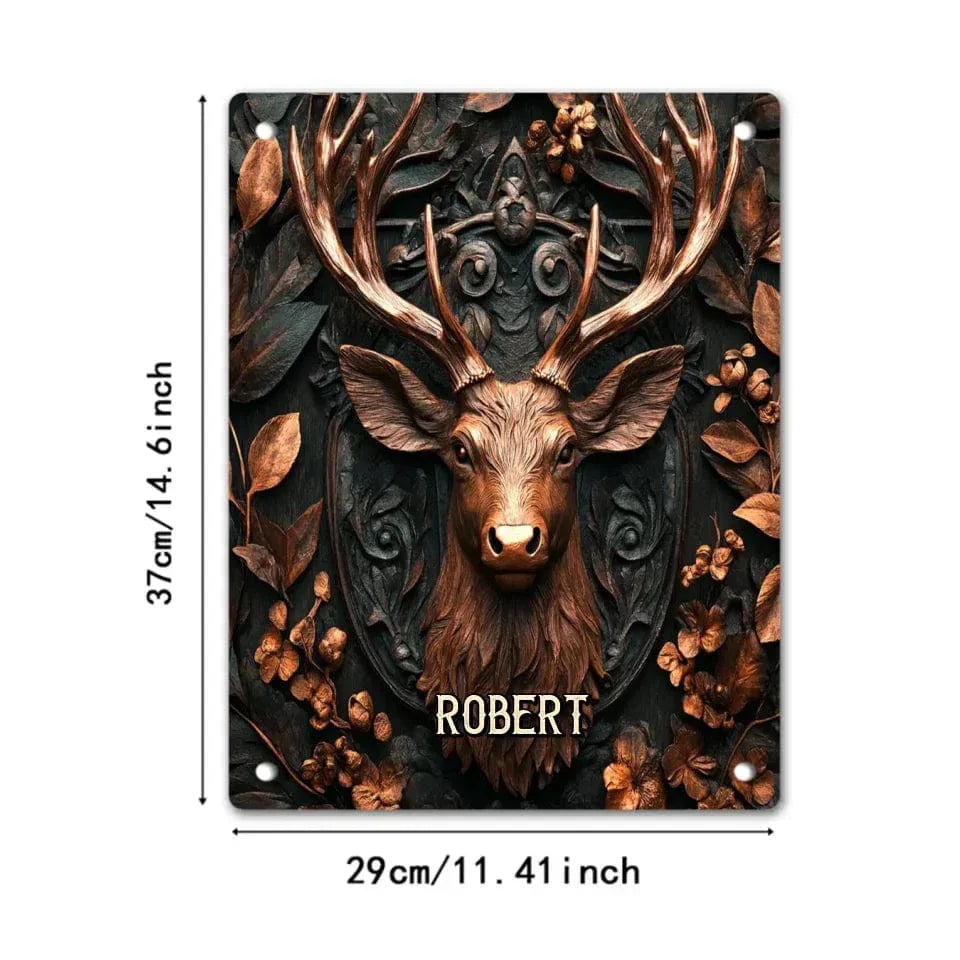 Custom Embossed Deer Pattern Wall Art - Personalized Name Print Hunting Style Tin Painting - Gifts for Friends, Hunting Enthusiasts And Yourself - Joliny