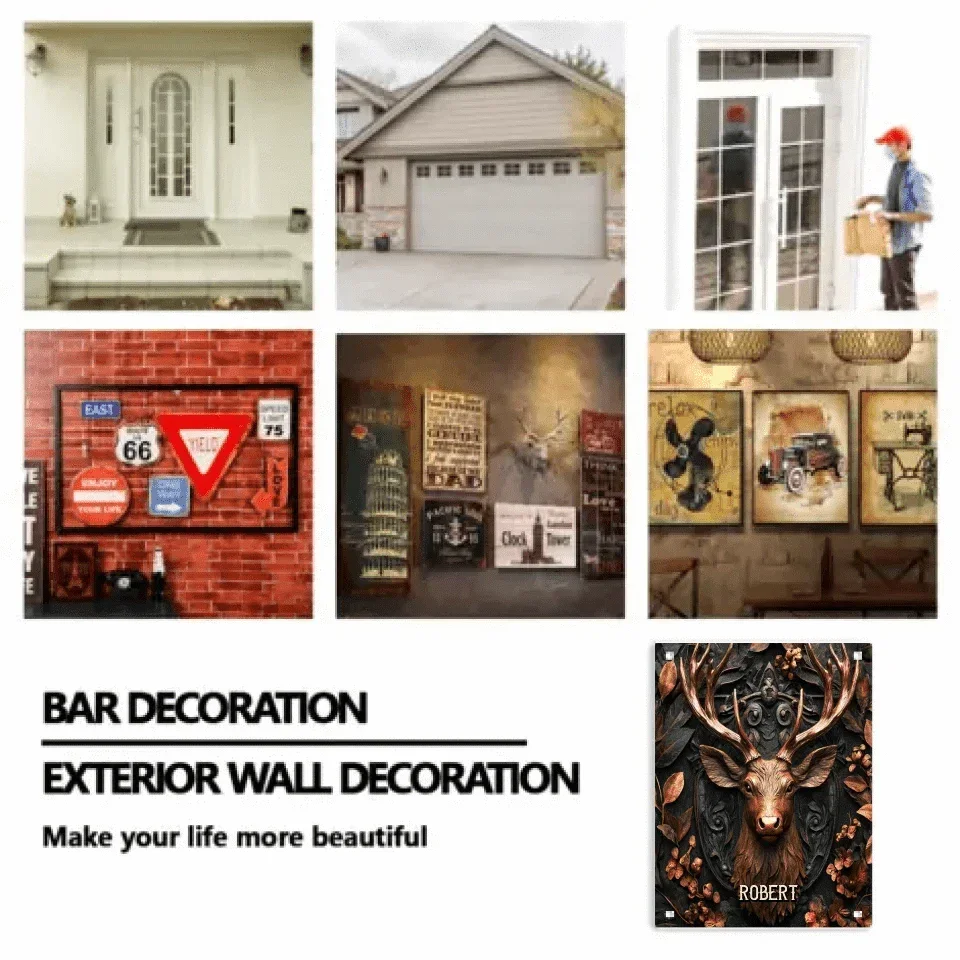 Custom Embossed Deer Pattern Wall Art - Personalized Name Print Hunting Style Tin Painting - Gifts for Friends, Hunting Enthusiasts And Yourself - Joliny