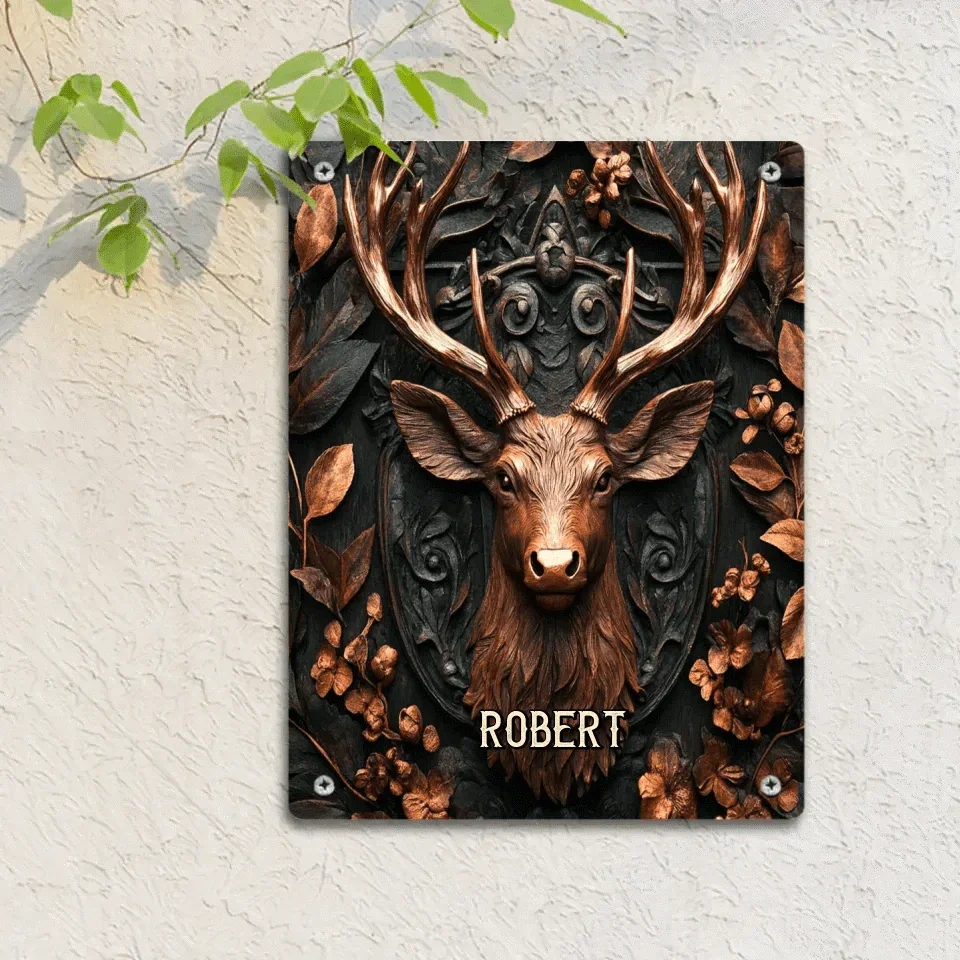 Custom Embossed Deer Pattern Wall Art - Personalized Name Print Hunting Style Tin Painting - Gifts for Friends, Hunting Enthusiasts And Yourself - Joliny