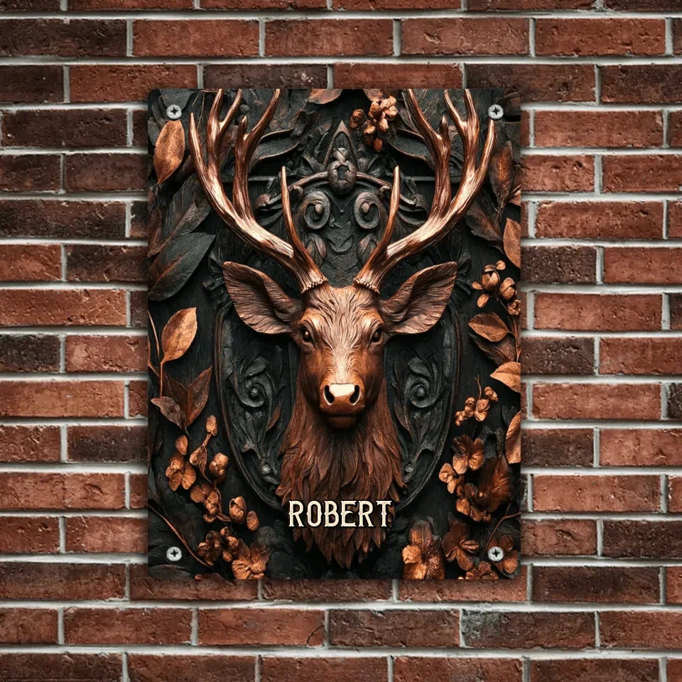 Custom Embossed Deer Pattern Wall Art - Personalized Name Print Hunting Style Tin Painting - Gifts for Friends, Hunting Enthusiasts And Yourself - Joliny