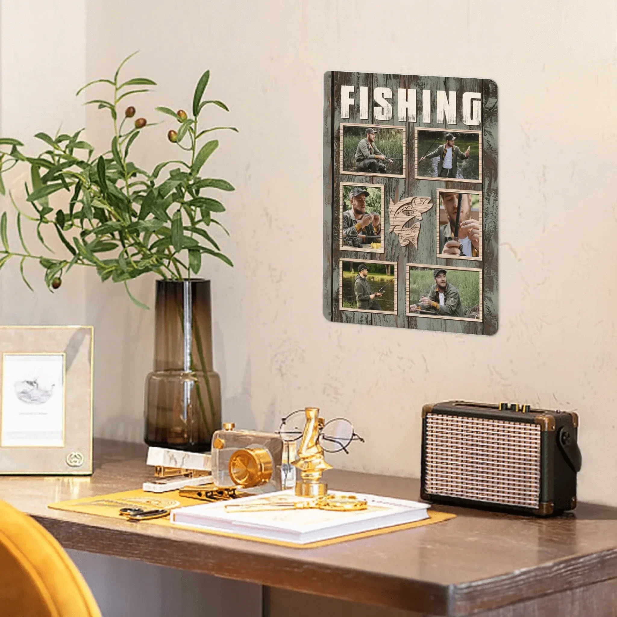 Custom Fishing Themed Wall Art - Personalized Collage of Photos Decorative Painting - A Gift For Dad,Grandpa,Fishing Lovers - Joliny