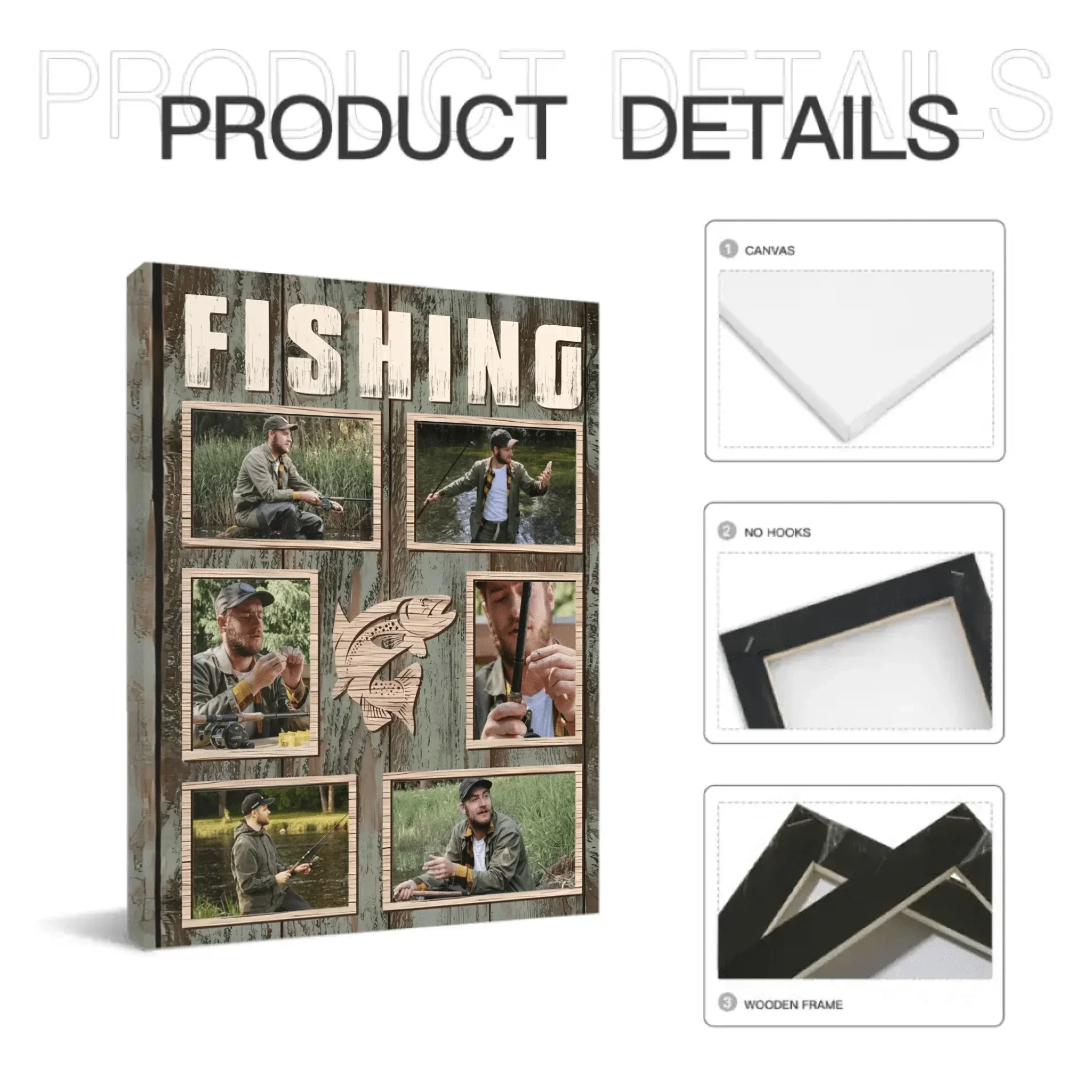 Custom Fishing Themed Wall Art - Personalized Collage of Photos Decorative Painting - A Gift For Dad,Grandpa,Fishing Lovers - Joliny
