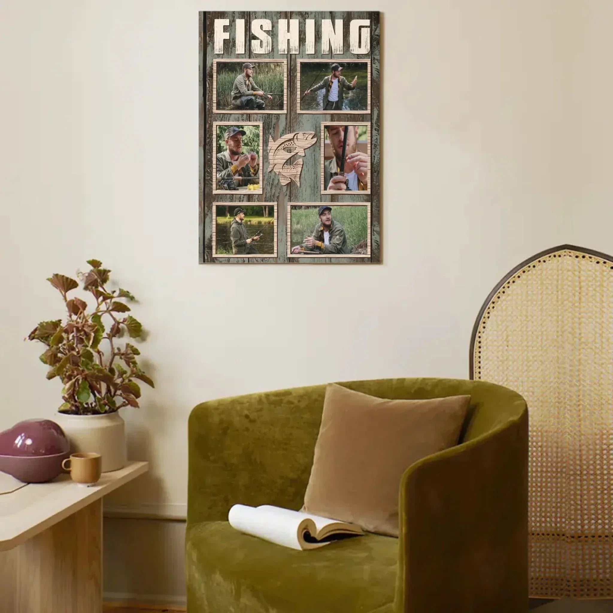 Custom Fishing Themed Wall Art - Personalized Collage of Photos Decorative Painting - A Gift For Dad,Grandpa,Fishing Lovers - Joliny