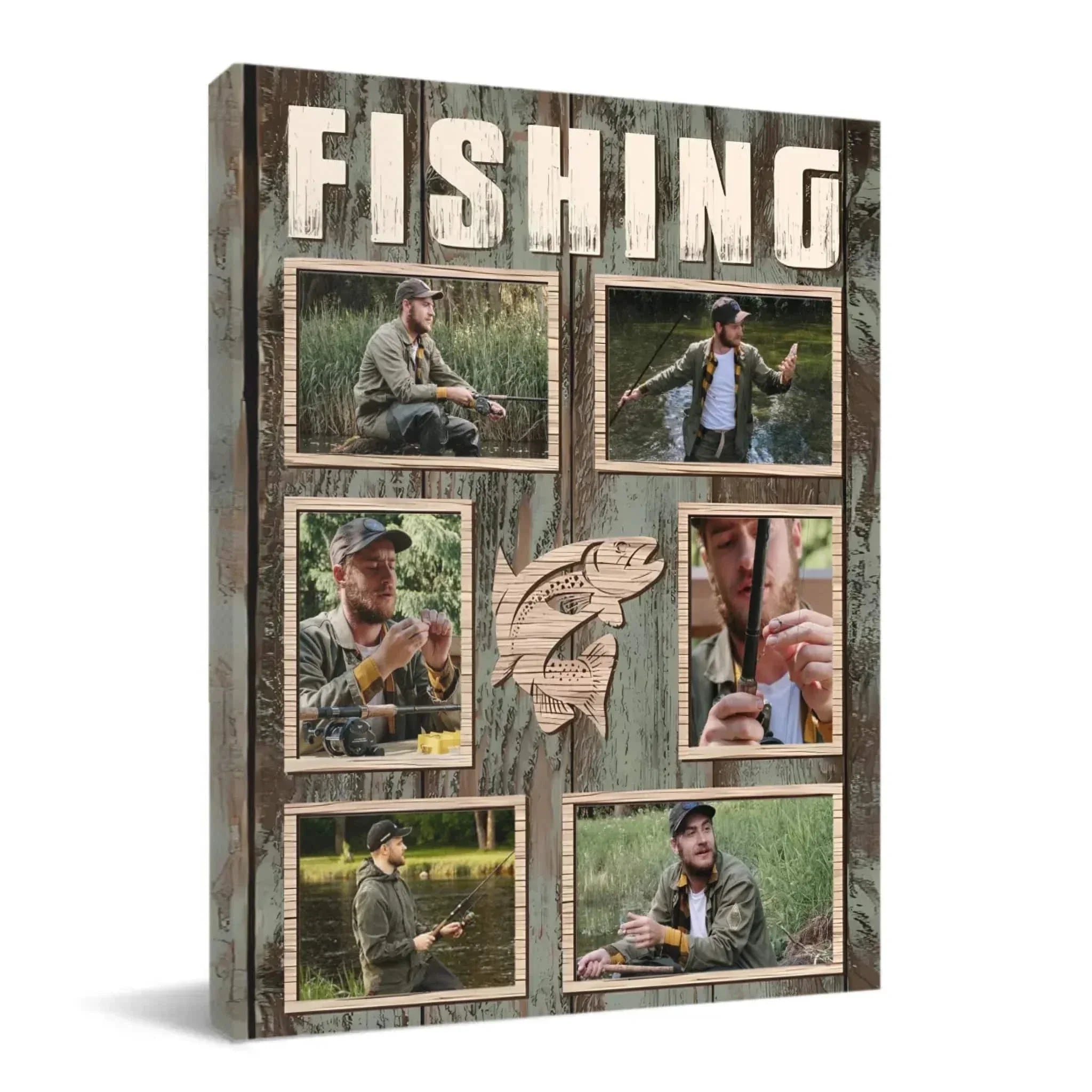 Custom Fishing Themed Wall Art - Personalized Collage of Photos Decorative Painting - A Gift For Dad,Grandpa,Fishing Lovers - Joliny