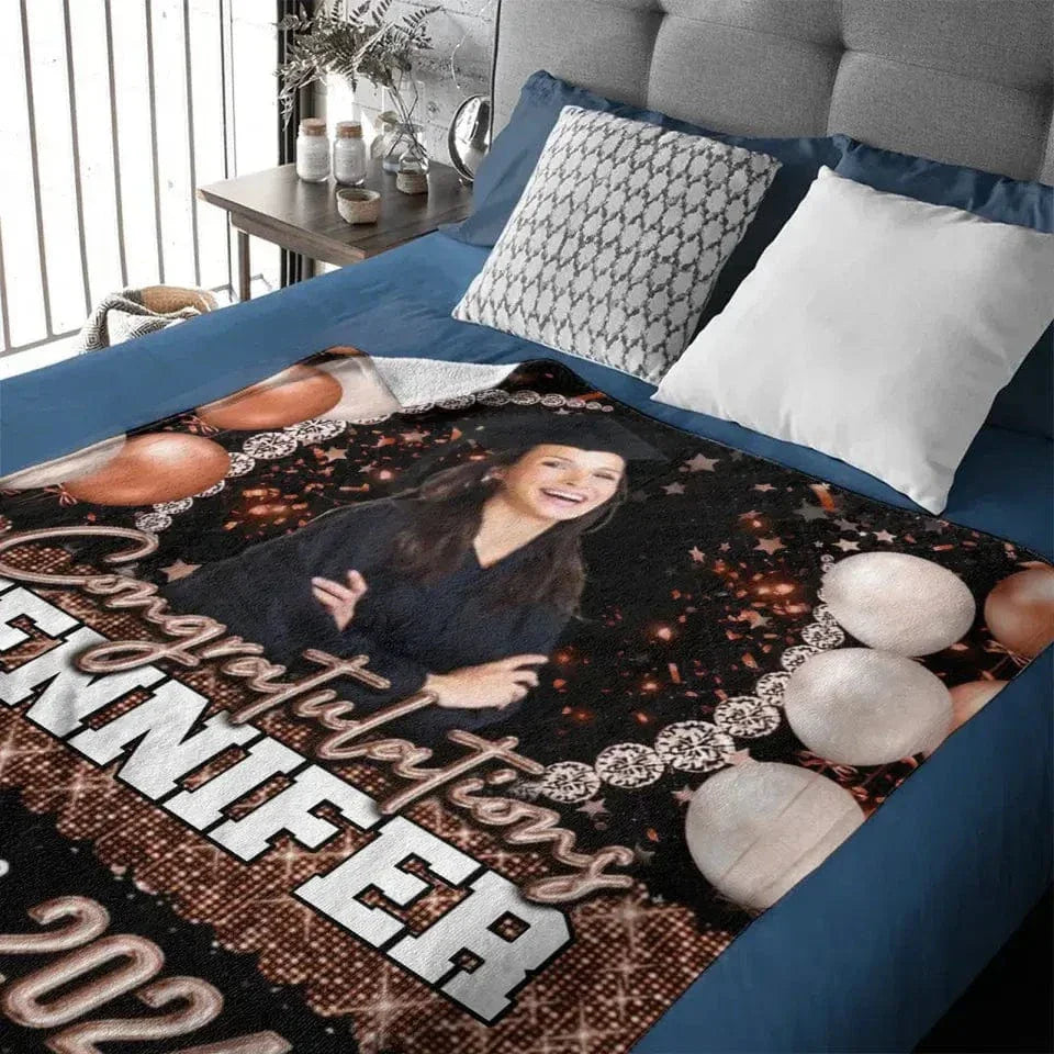 Custom Glitter Balloon Congrats Class Of 2024 Graduation Blanket - Graduation Party Decorations - Joliny