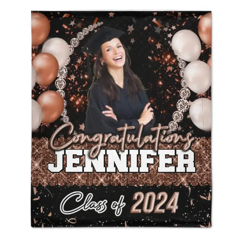 Custom Glitter Balloon Congrats Class Of 2024 Graduation Blanket - Graduation Party Decorations - Joliny