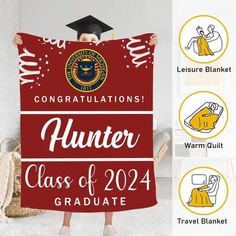 Custom Graduation School Logo Blanket, College Class of 2024 - Joliny
