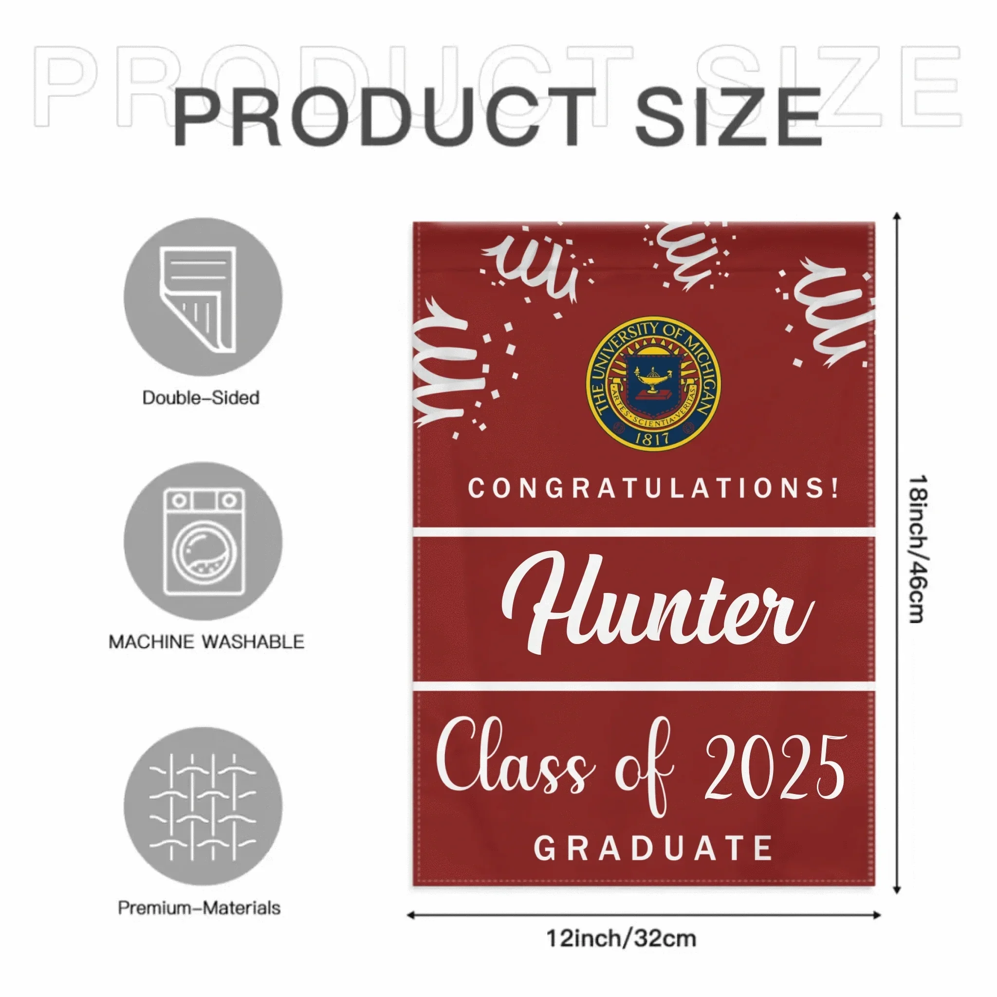 Custom Graduation School Logo Flag, College Class of 2025 Grad Flag - Joliny