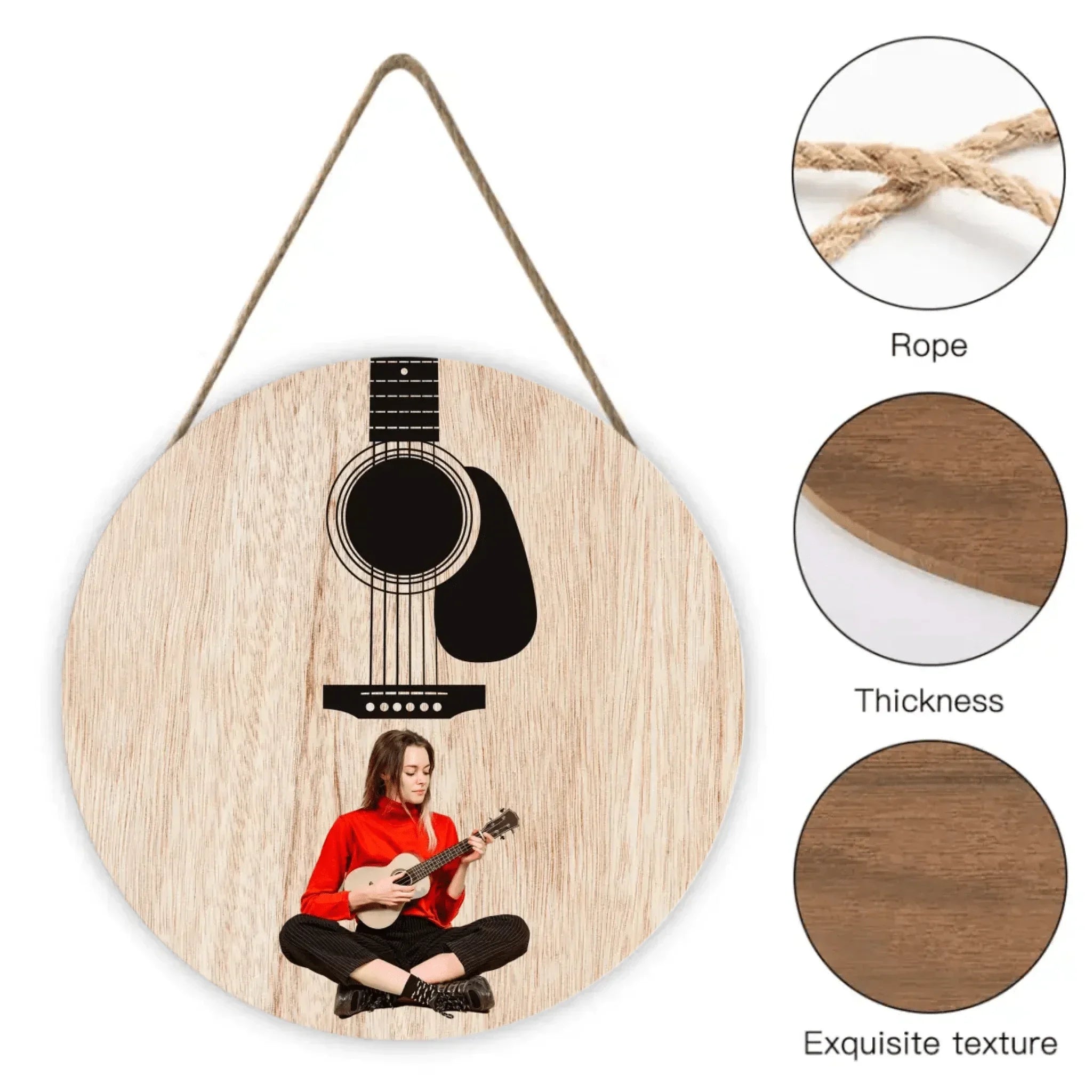 Custom Guitar Themed Wooden Door Signs - Guitar Style Wooden Door Sign Decorations That Can Be Personalized With Photos - A Gift For Friend,Guitarist,Guitar Lovers - Joliny