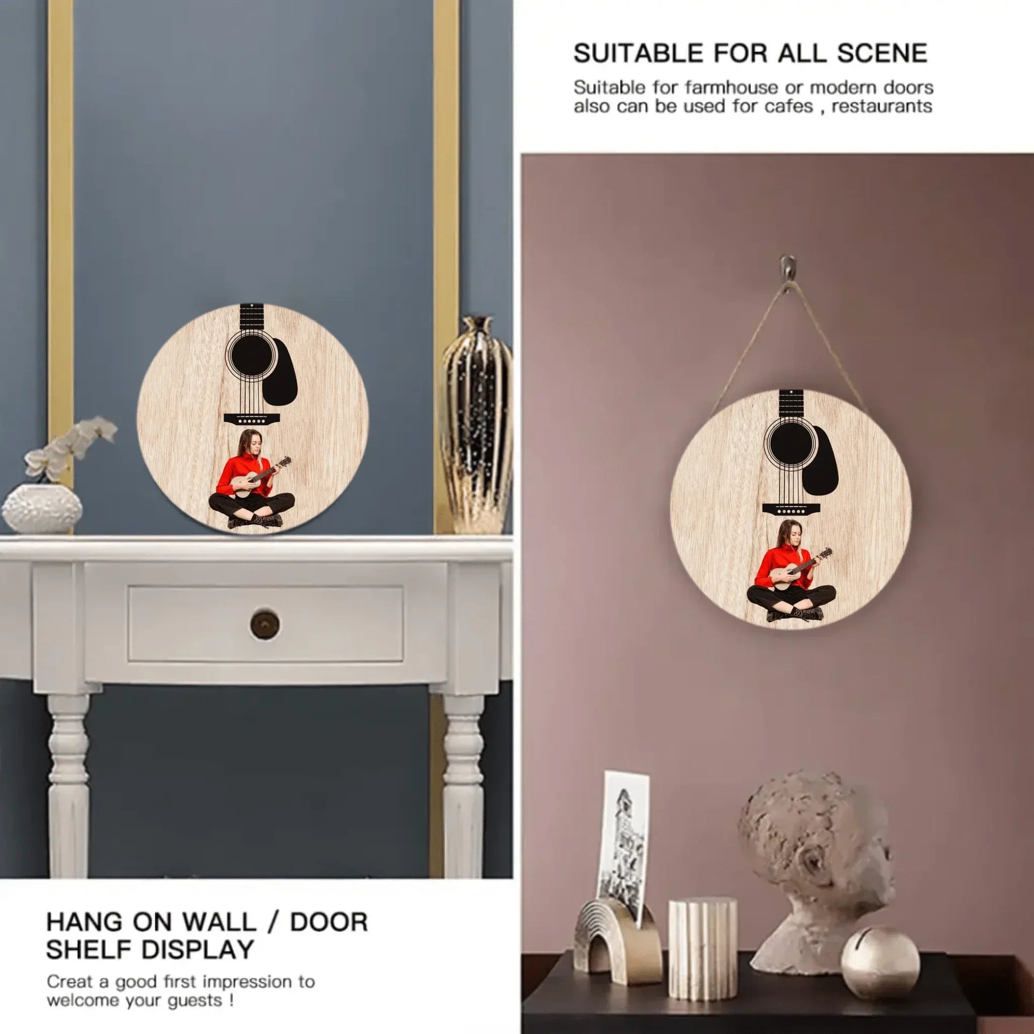 Custom Guitar Themed Wooden Door Signs - Guitar Style Wooden Door Sign Decorations That Can Be Personalized With Photos - A Gift For Friend,Guitarist,Guitar Lovers - Joliny