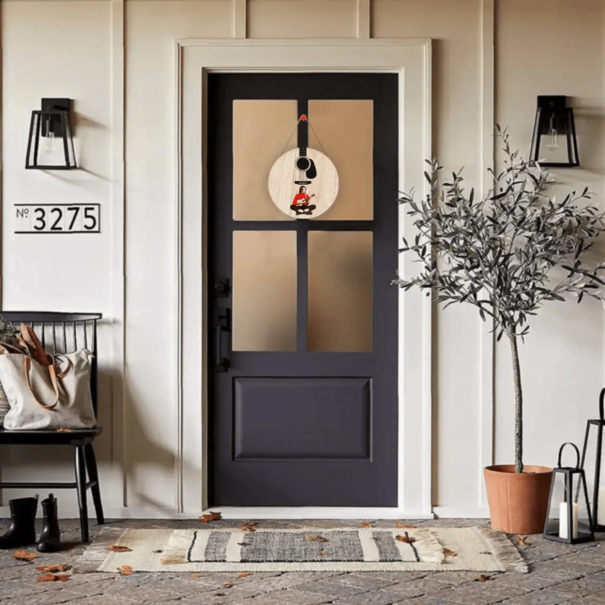 Custom Guitar Themed Wooden Door Signs - Guitar Style Wooden Door Sign Decorations That Can Be Personalized With Photos - A Gift For Friend,Guitarist,Guitar Lovers - Joliny