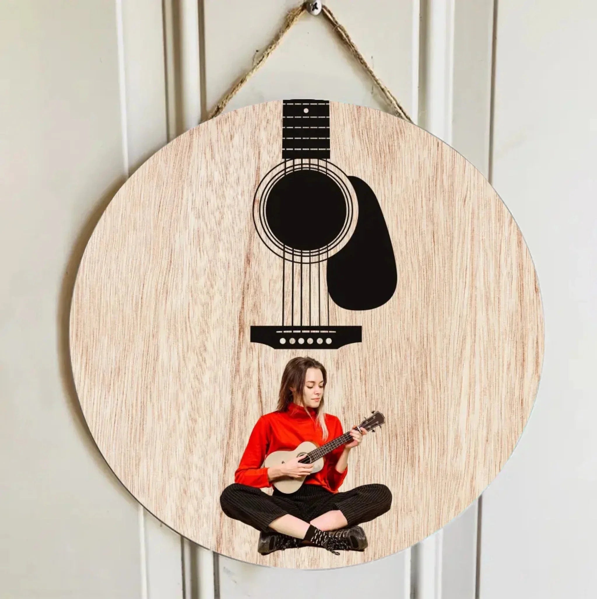 Custom Guitar Themed Wooden Door Signs - Guitar Style Wooden Door Sign Decorations That Can Be Personalized With Photos - A Gift For Friend,Guitarist,Guitar Lovers - Joliny