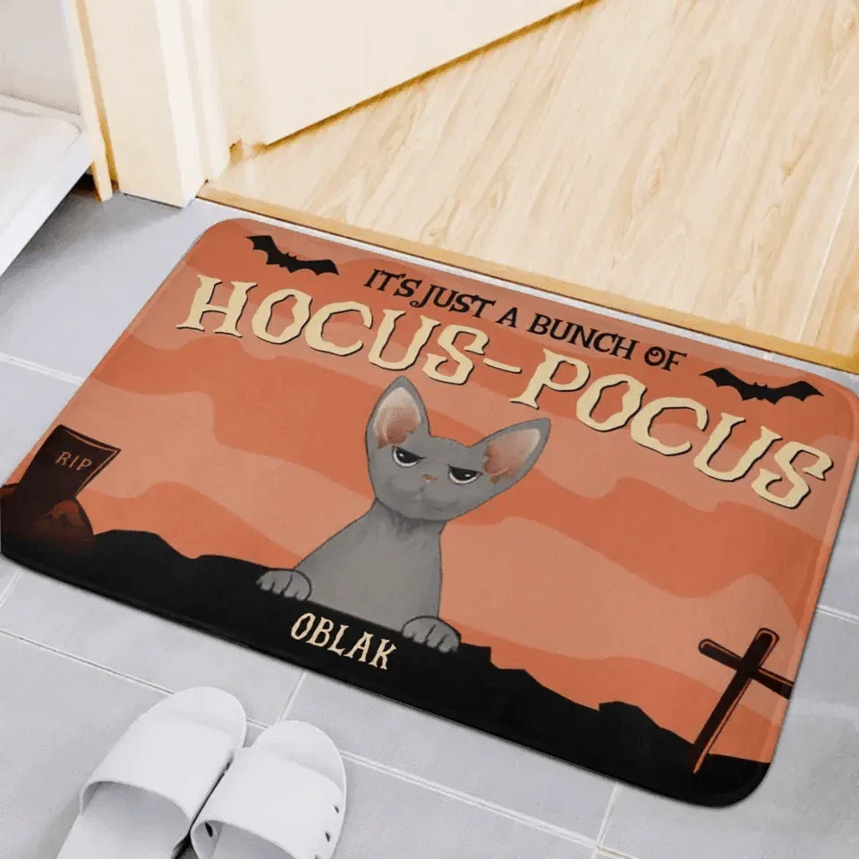 Custom Halloween For Cats Doormat - Personalized Just A Bunch Of Hocus Pocus Decorative Mat - Gift For Pet Lovers - Joliny