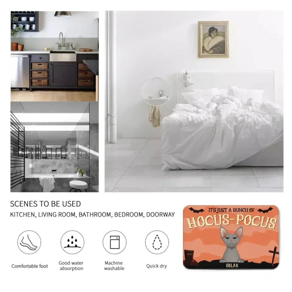 Custom Halloween For Cats Doormat - Personalized Just A Bunch Of Hocus Pocus Decorative Mat - Gift For Pet Lovers - Joliny