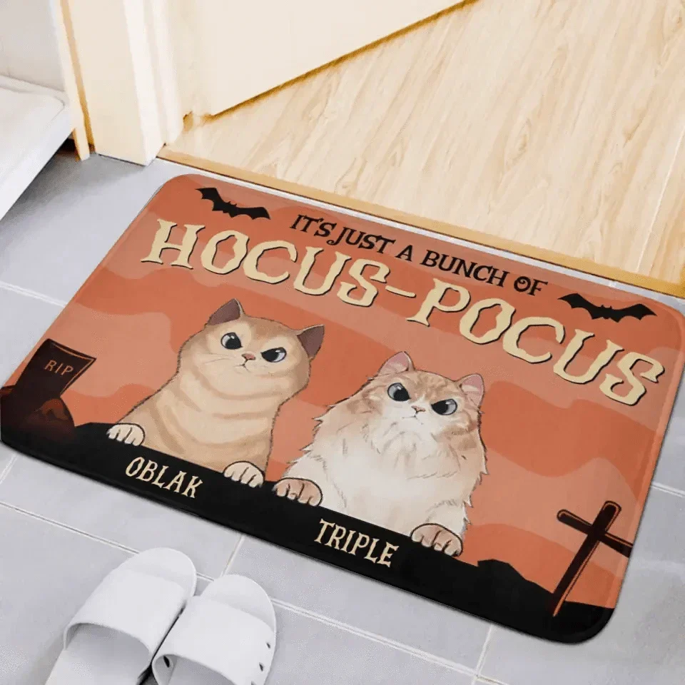 Custom Halloween For Cats Doormat - Personalized Just A Bunch Of Hocus Pocus Decorative Mat - Gift For Pet Lovers - Joliny