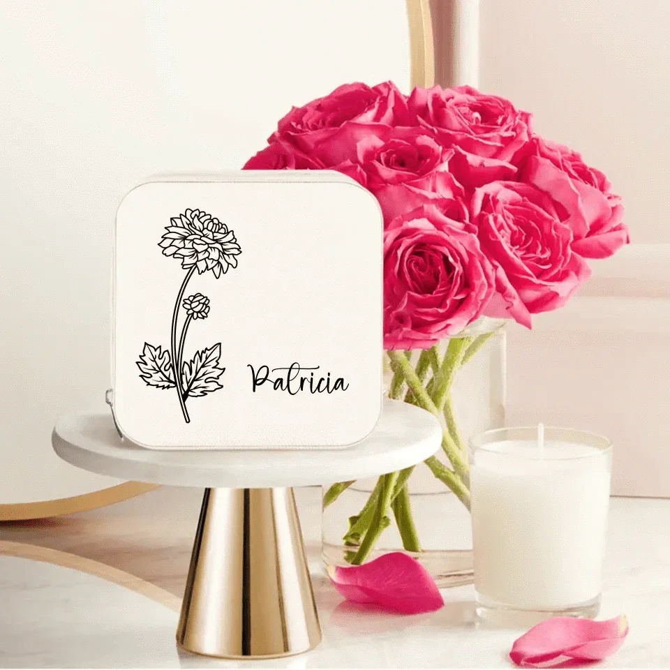 Custom Jewelry Organizer Box With Name And Birth Flower Month - Birthday Gifts for Women, Mom - Joliny